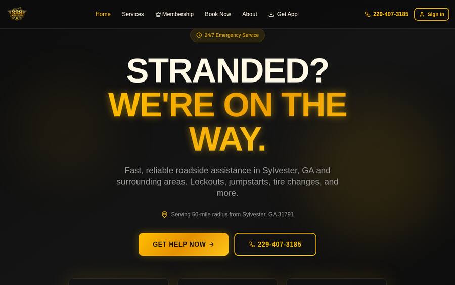 229 Enterprises Roadside website built by 180 Digital Solutions