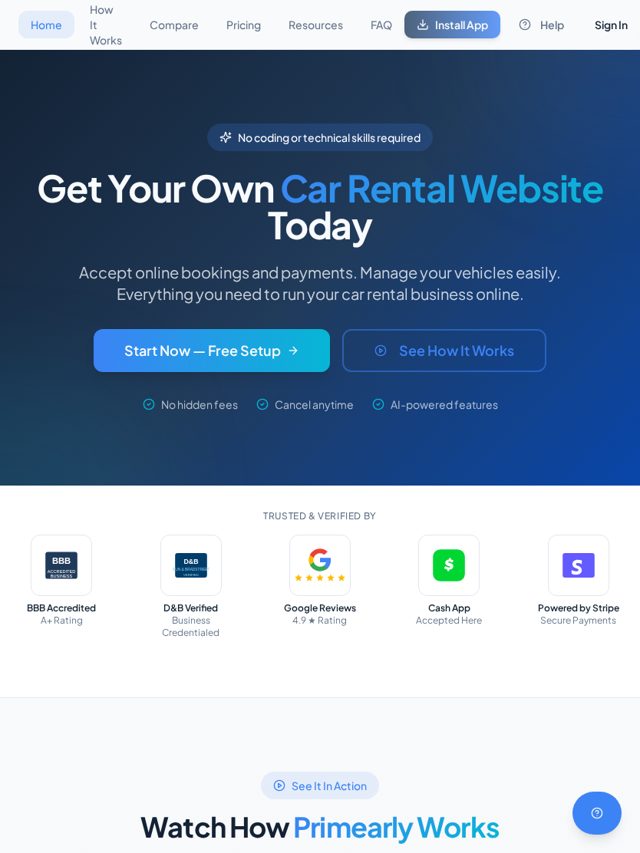 Primearly website on a tablet