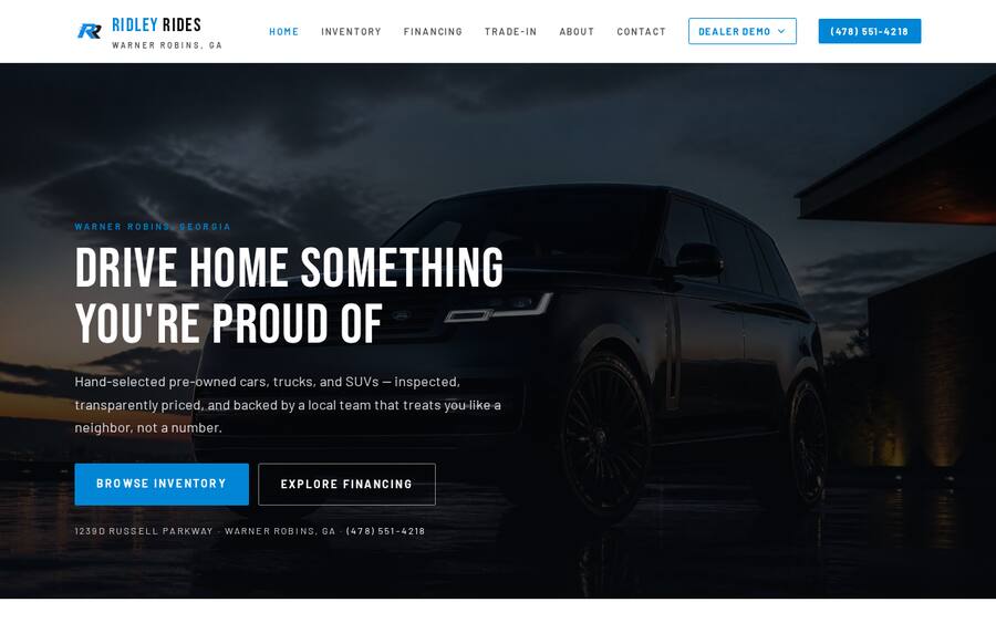 Ridley Rides website built by 180 Digital Solutions